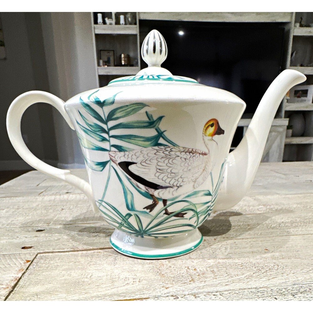 Grace's Teaware Lakeside Bird 4 Cup Porcelain Teapot White/Green